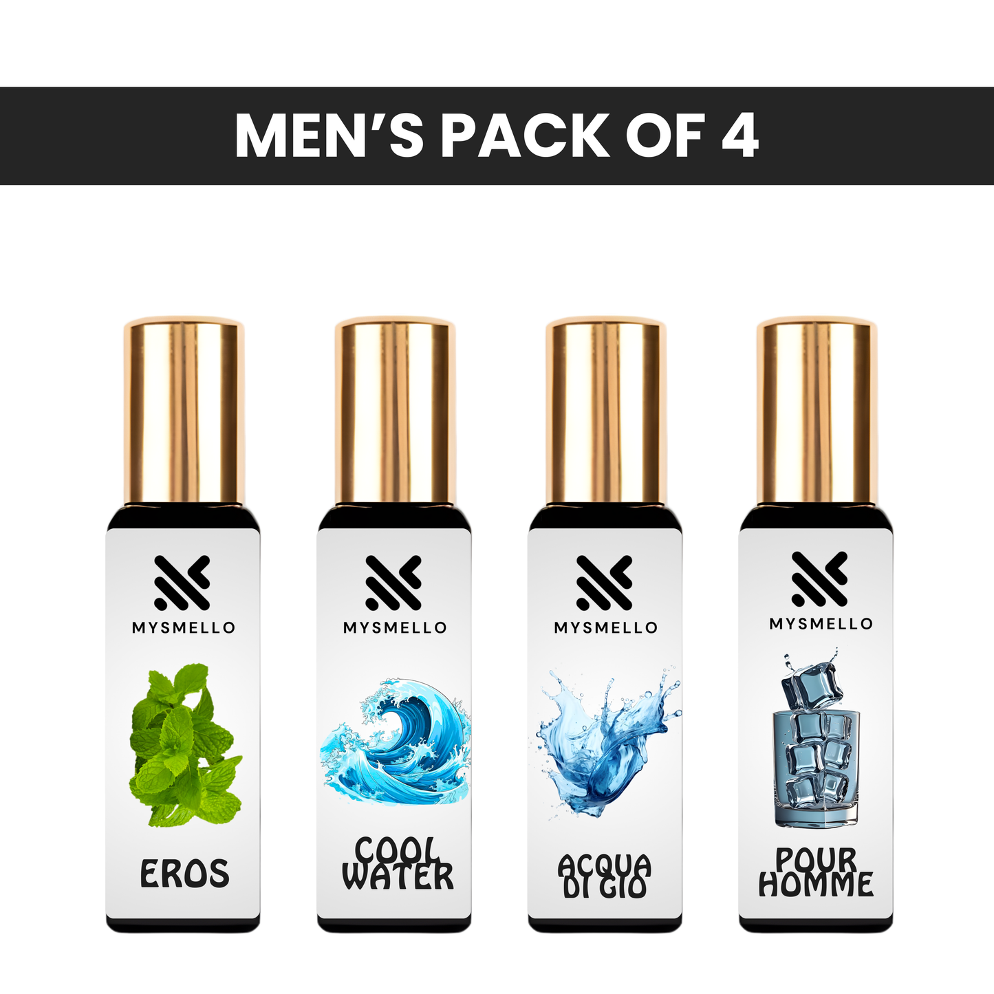 Pack of 4 for men: Vesace eros, Mysmello cool water, Mysmello aramni, Mysmello pour homme
