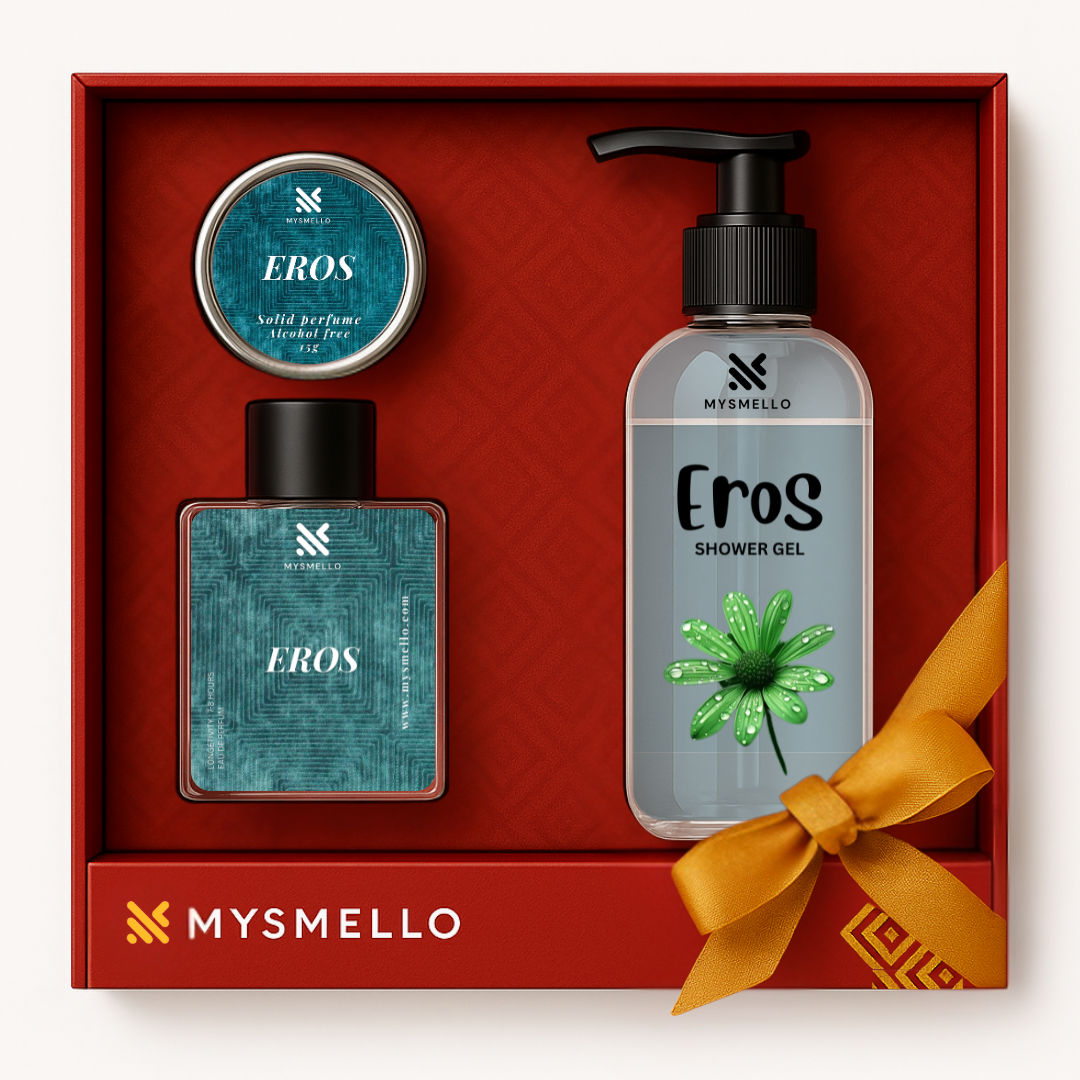 Gift Set of Mysmello Eros : Perfume, Solid Perfume & Showergel