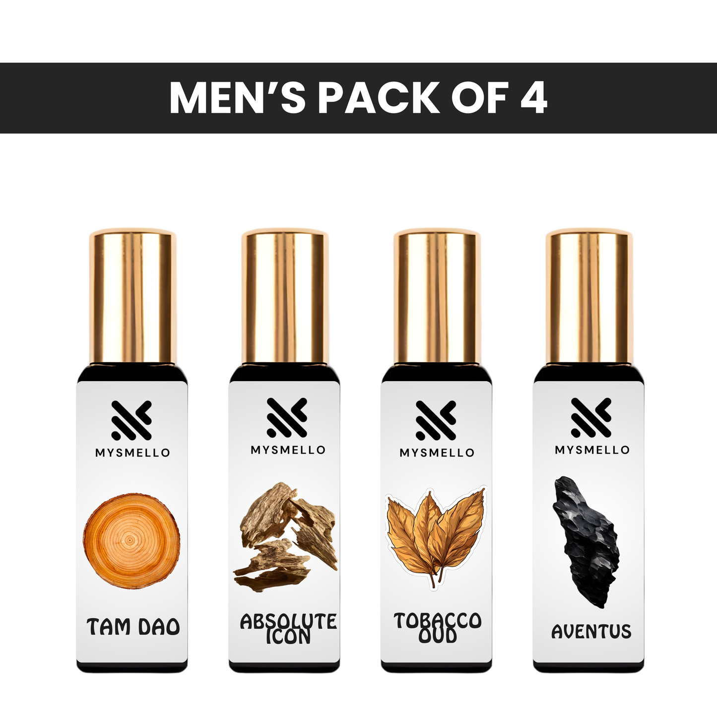 Pack of 4 for men: Tamdao, Mysmellol absolute icon, Mysmello oud wood, Mysmello aventus