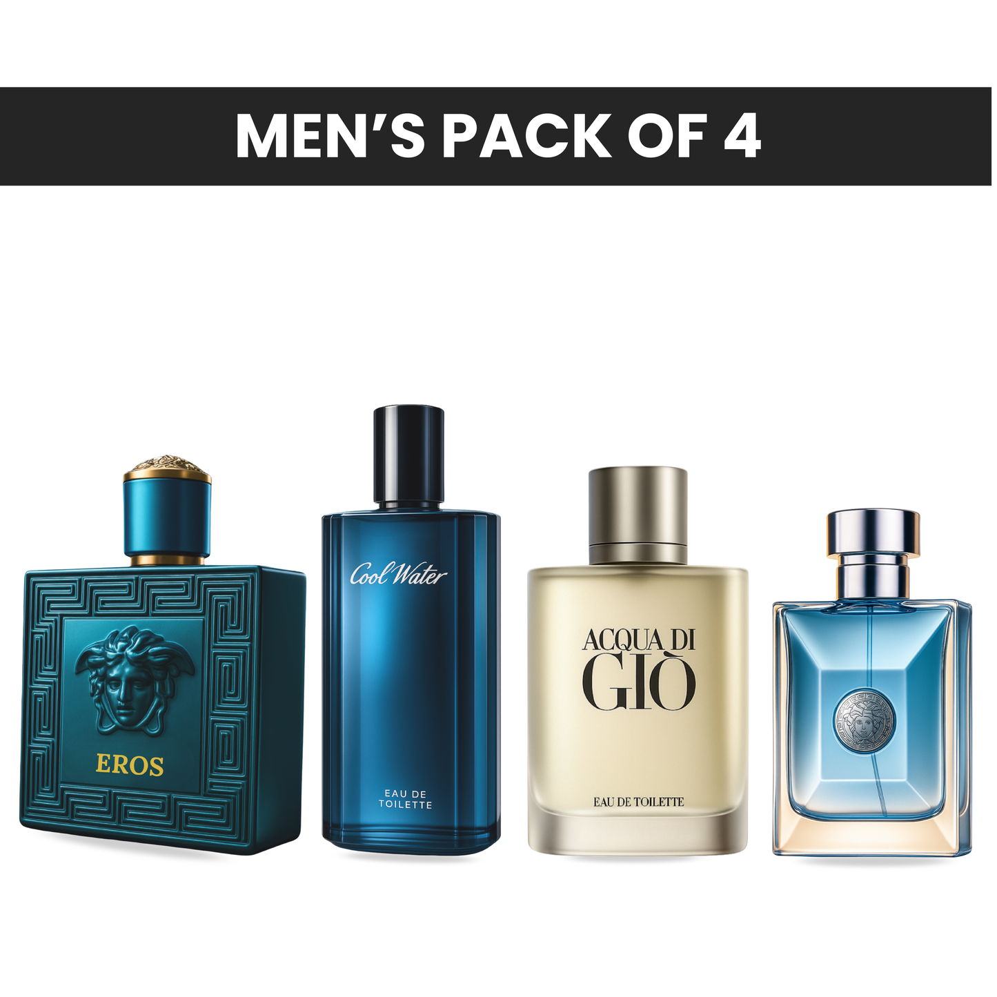 Pack of 4 for men: Vesace eros, Mysmello cool water, Mysmello aramni, Mysmello pour homme