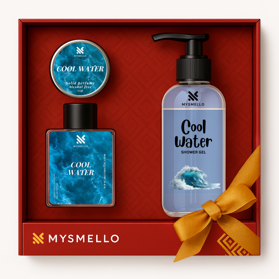 Gift Set of Mysmello Cool Water : Perfume, Solid Perfume & Showergel